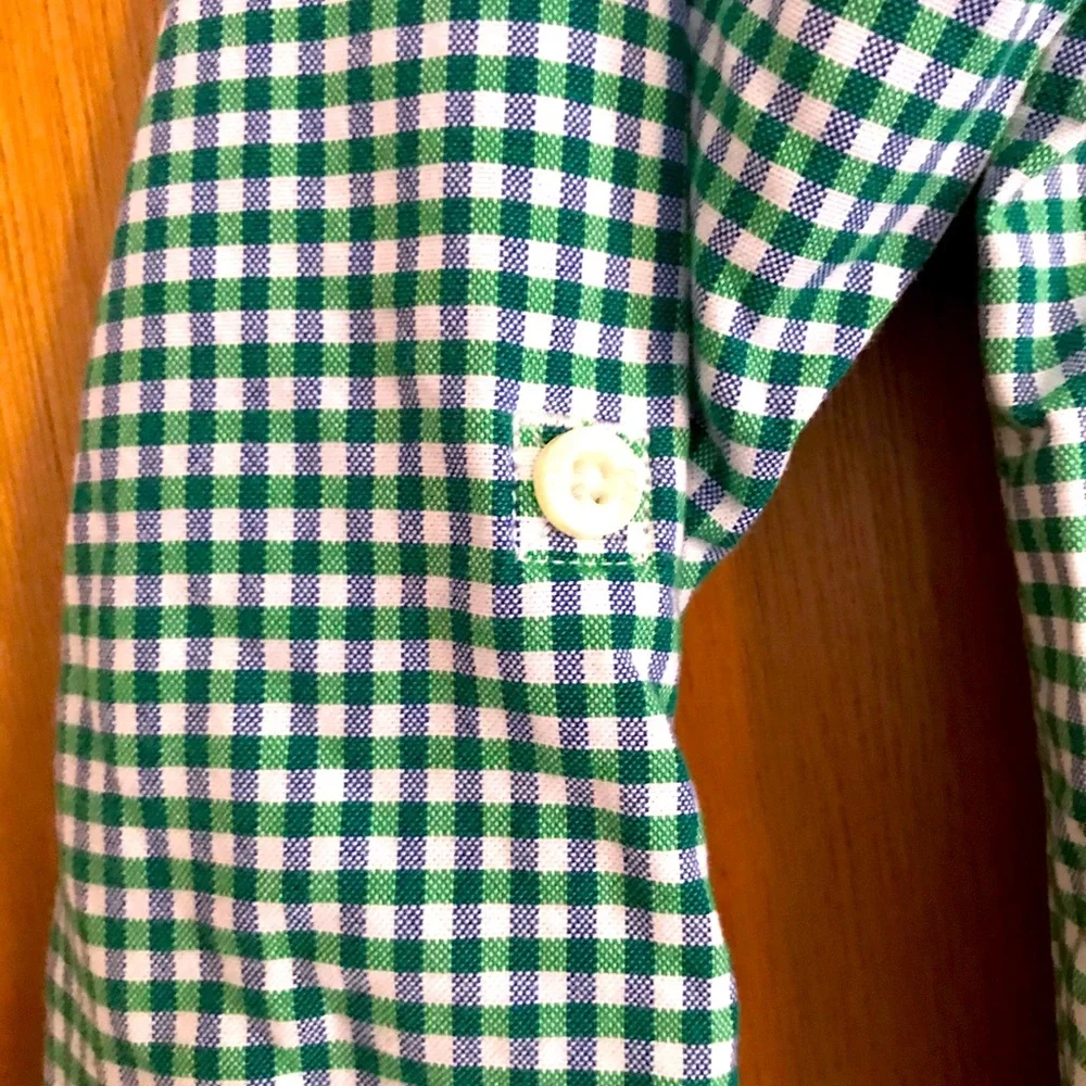 GAP Kids long-sleeve button-down gingham shirt size medium, green blue white